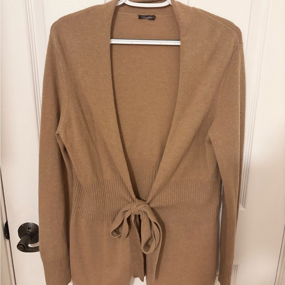 J. McLaughlin 100% Cashmere Tie Front Cardigan Sweater Size M Camel